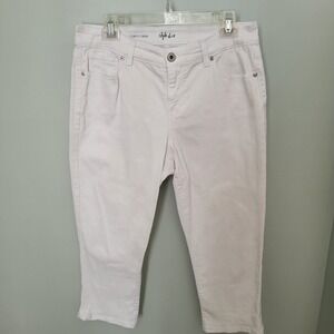 Style & Co Women Curvy Capri 12P Petite Crop White Stretch Jeans Pants High Rise